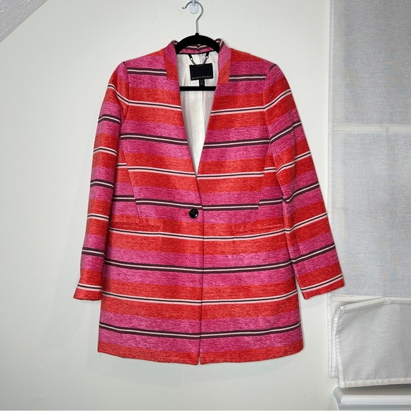 Banana Republic Pink Stripe Collarless Coat Blazer Size Small Petite - Picture 6 of 14